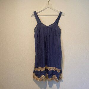Sparkle & Fade Blue Silk Slip Dress with Lace Trim Size Large